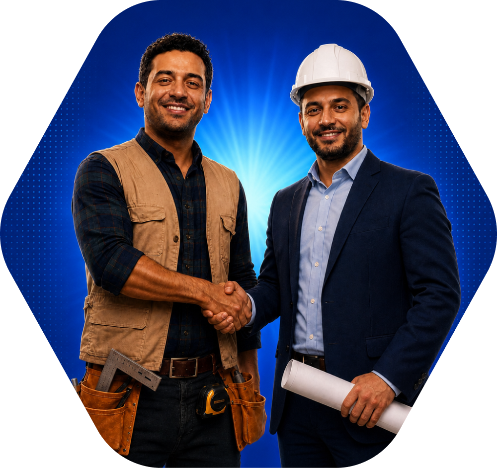 Worker and engineer handshake